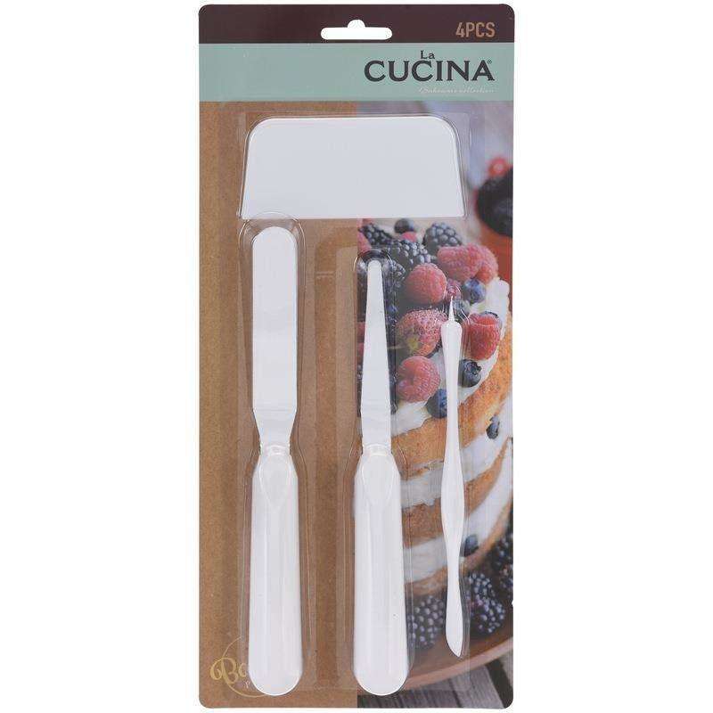 Set spatule tort, La Cucina, Plastic, 4 buc, Alb