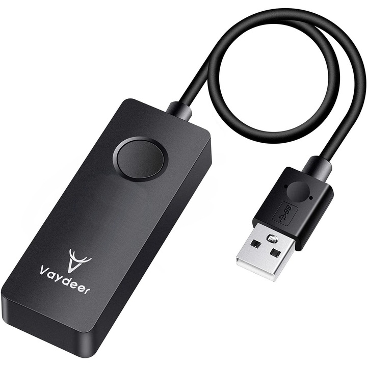 Mouse Jiggler, Vaydeer, Plug and Play USB, be/ki gombbal, szimulálja az egér mozgását, fekete