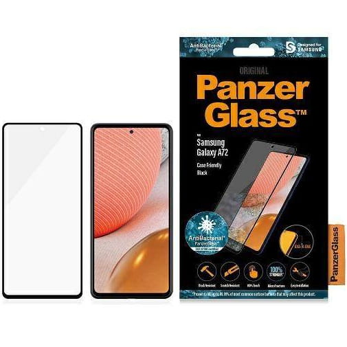 Folie ecran PanzerGlass Case Friendly E2E pentru Samsung Galaxy A72 5G, Sticla securizata, Antibacterian, Transparent/Negru