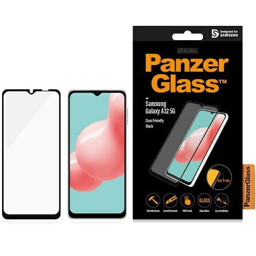 Folie ecran PanzerGlass Case Friendly E2E pentru Samsung Galaxy A32 5G, Sticla securizata, Transparent/Negru