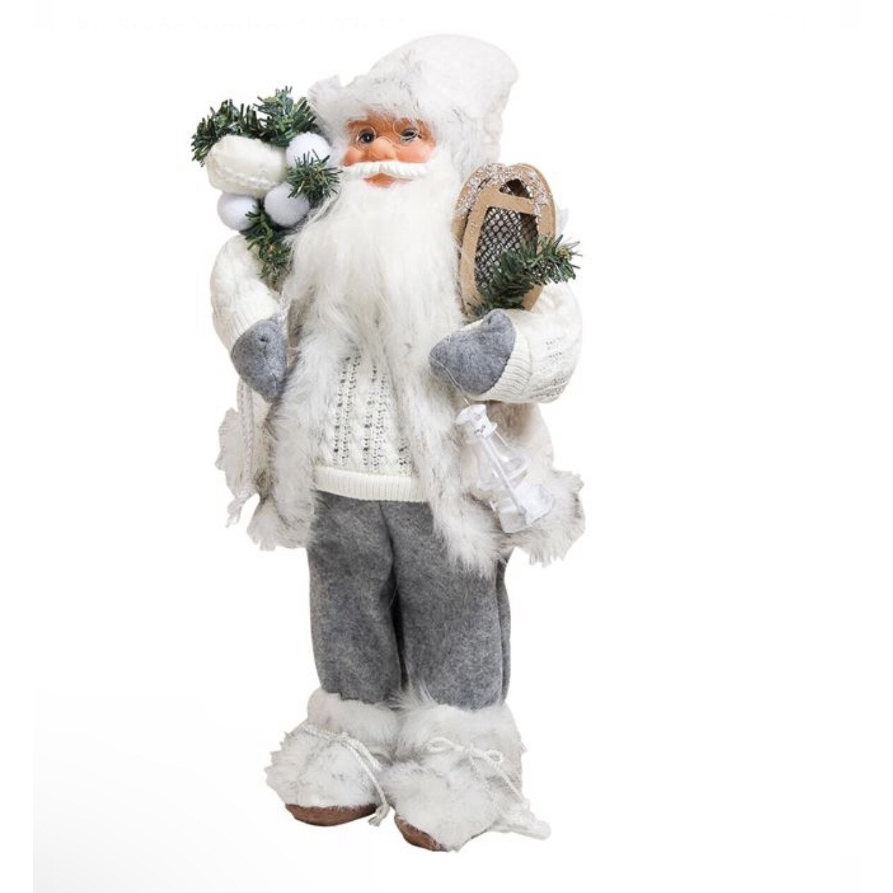 Figurina Mos Craciun realist alb-gri,45 cm