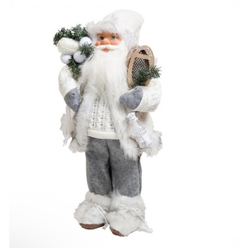 Figurina Mos Craciun realist alb-gri,45 cm Figurina Mos Craciun realist alb-gri,45 cm