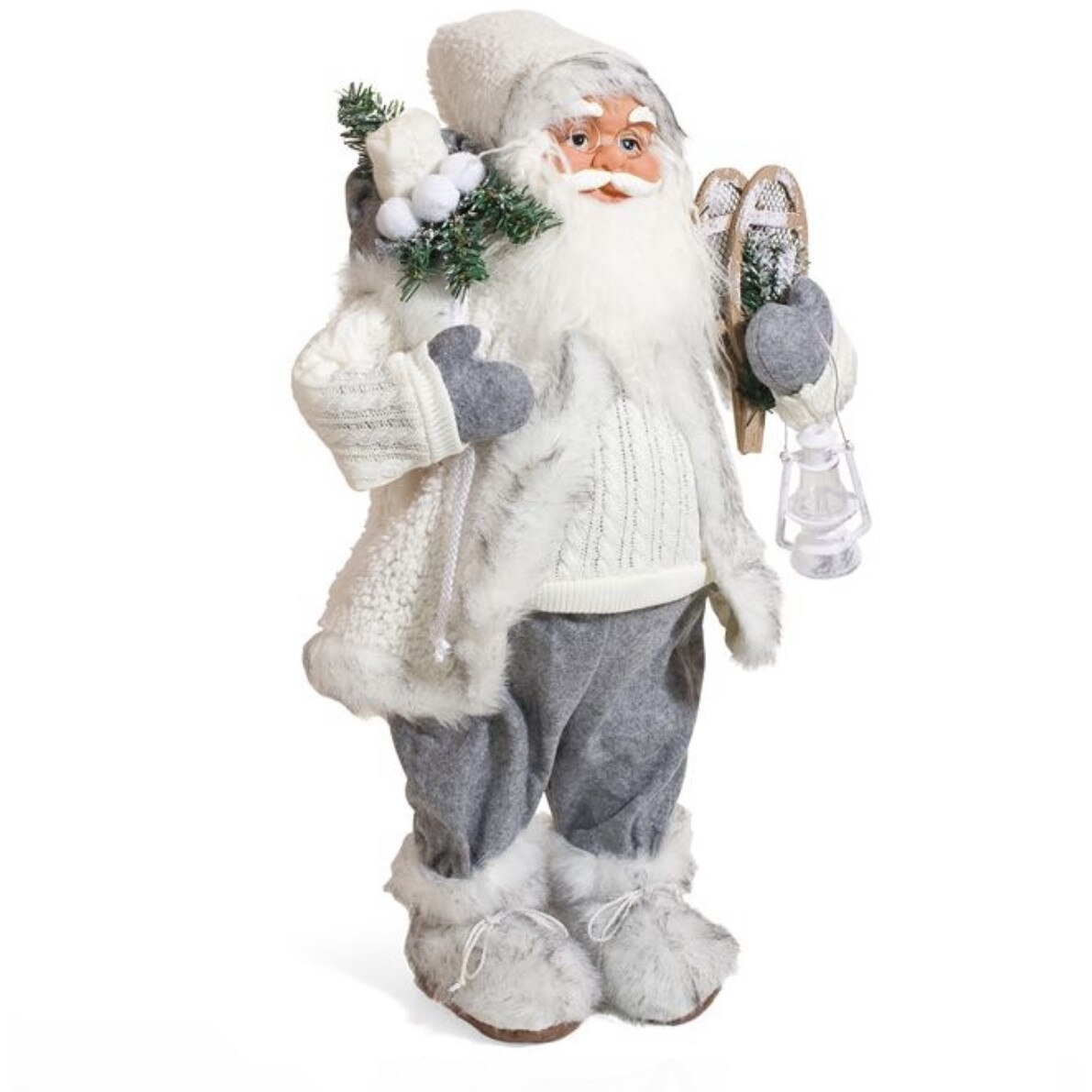 Mos Craciun alb-gri cu felinar,60cm