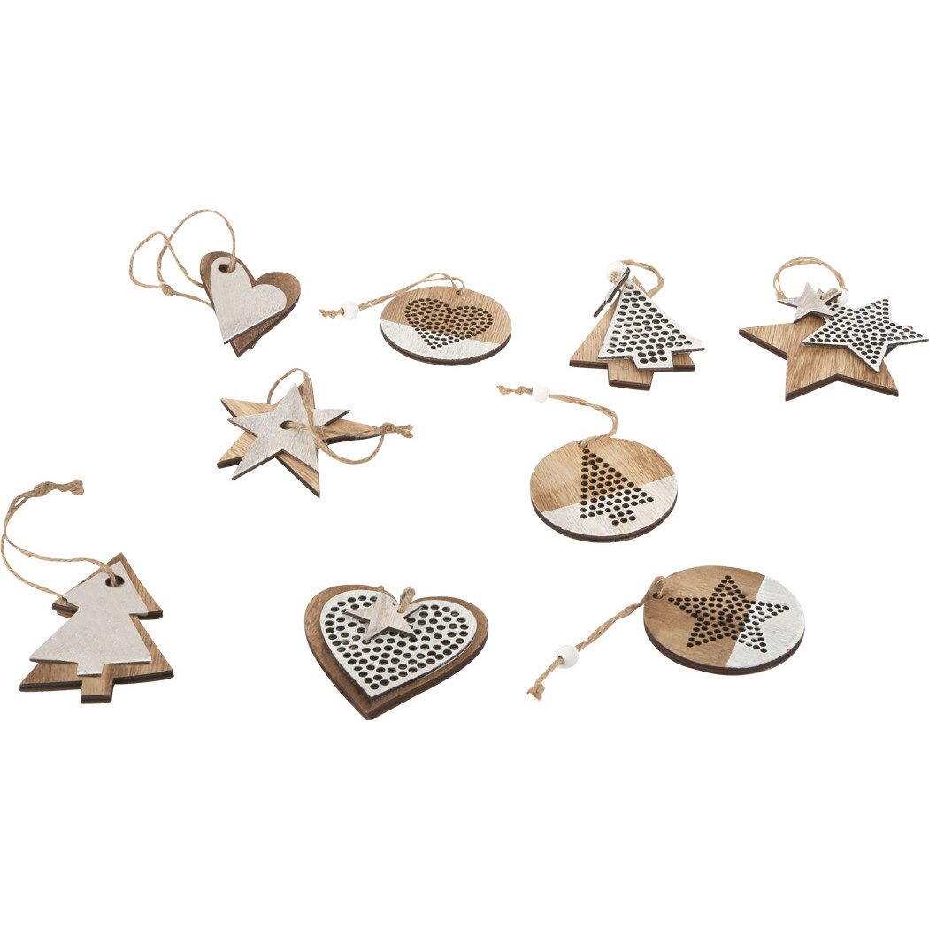 Set 18 decoratiuni Craciun, lemn