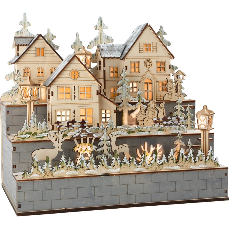 Decoratiune luminoasa Craciun, lemn, 30 x 18 x 28 cm