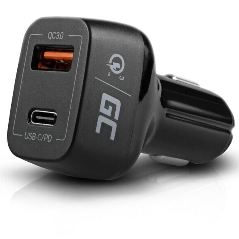 Incarcator auto Green Cell, USB-A / USB-C, 42W, QC 3.0, PD, Universal, Negru