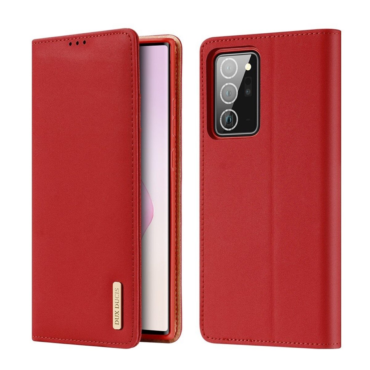 Husa carte DuxDucis, compatibila cu Samsung Galaxy Note 20 Ultra, Piele naturala, Rosu