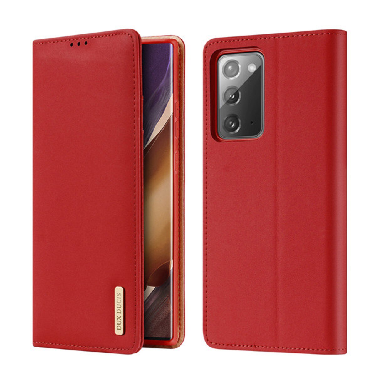 Husa carte DuxDucis, compatibila cu Samsung Galaxy Note 20, Piele naturala, Rosu