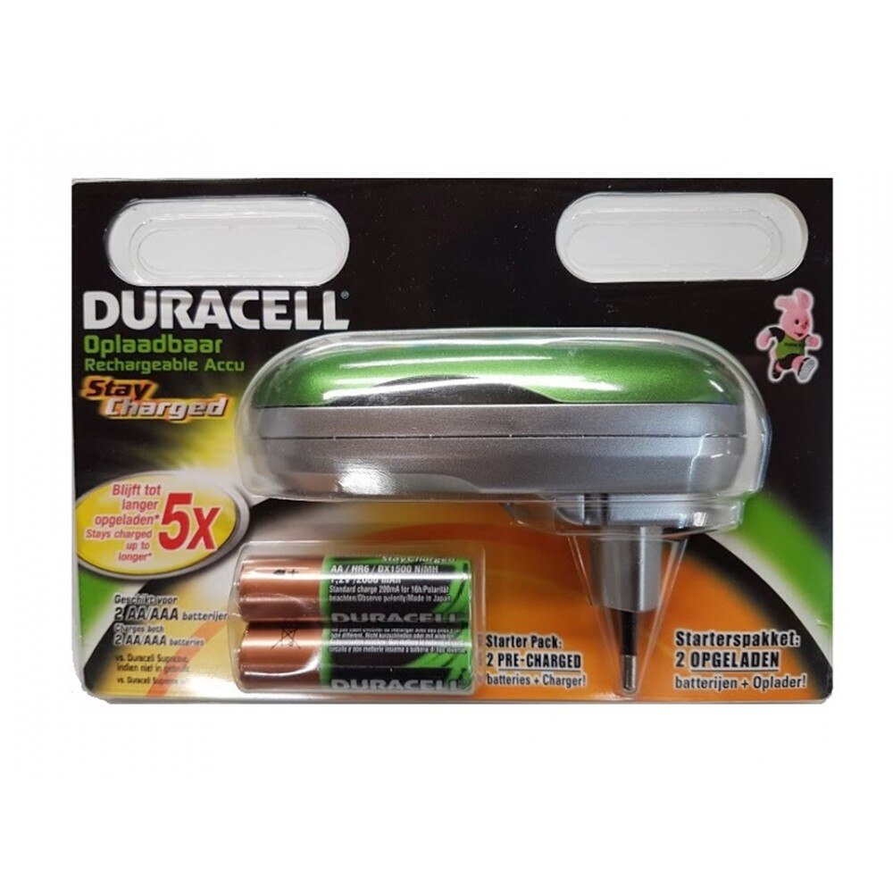 Mini incarcator duracell, inclusiv 2 x baterii aa 2000mah verde