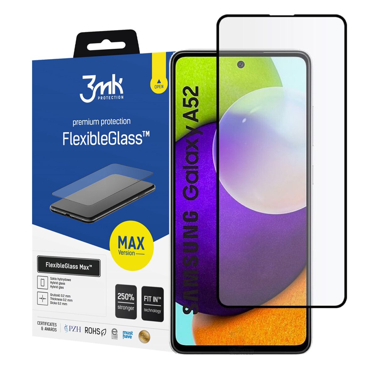 Folie Protectie pentru Samsung Galaxy A52 5G, 3MK Flexible Glass, Transparent/Negru