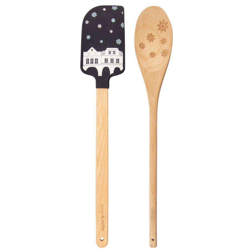 Set bucatarie, Orion, Spatula, Lingura, Silicon/Lemn, Multicolor