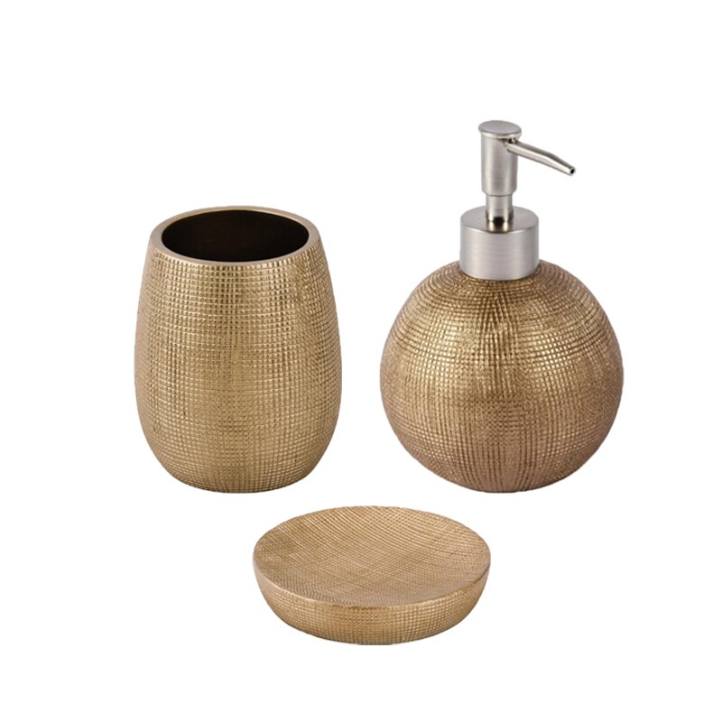 Set accesorii baie Dispenser sapun, Pahar suport periute si Savoniera, BORA, Auriu