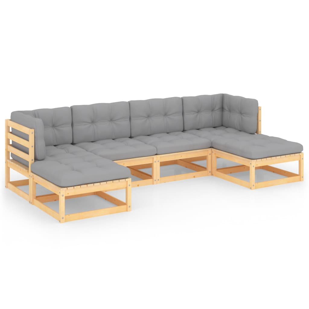 Set mobilier de gradina cu 2 canapele de colt, 2 canapele de mijloc si 2 tabureti cu perne vidaXL, Lemn, Maro/Gri deschis