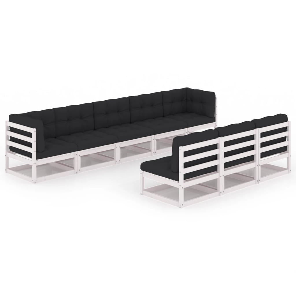Set mobilier de gradina cu 2 canapele de colt si 6 canapele de mijloc cu perne vidaXL, Lemn, Alb/Antracit