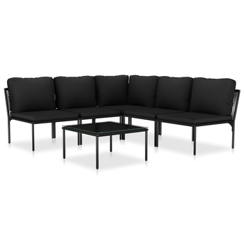 Set mobilier de gradina cu perne, 6 piese, negru, PVC Set mobilier de gradina cu perne, 6 piese, negru, PVC