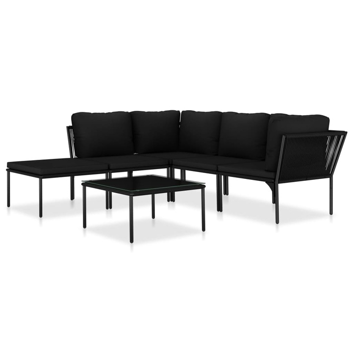 Set mobilier de gradina cu perne vidaXL, 6 piese, negru, PVC, 48589