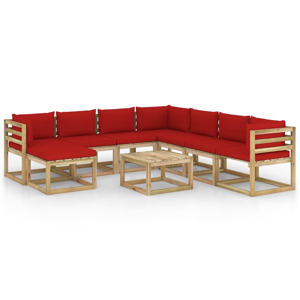 Set mobilier de gradina cu perne, 9 piese, lemn de pin tratat