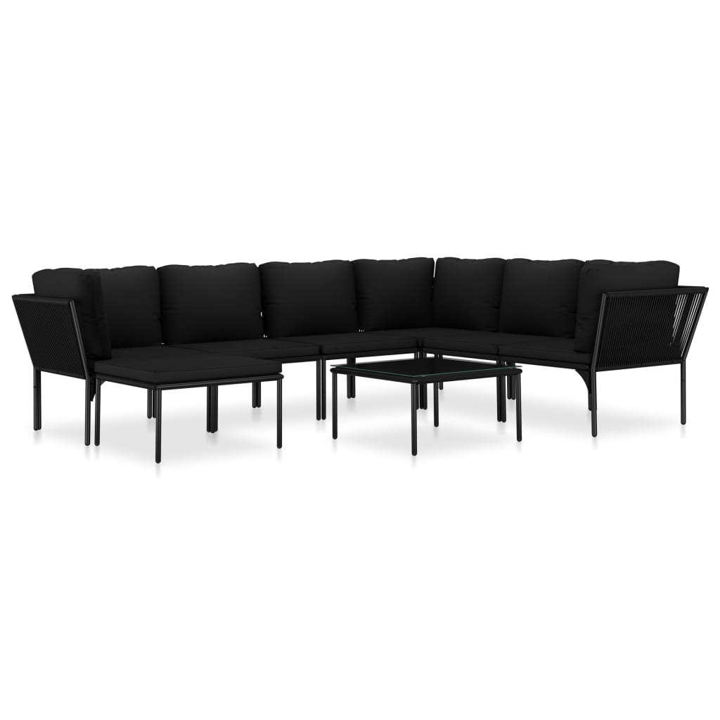 Set mobilier de gradina cu perne, 8 piese, negru, PVC