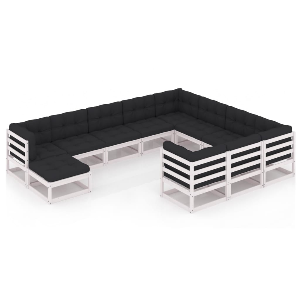 Set mobilier de gradina cu 4 canapele de colt, 6 canapele de mijloc si 1 taburet cu perne vidaXL, Lemn, Alb/Antracit