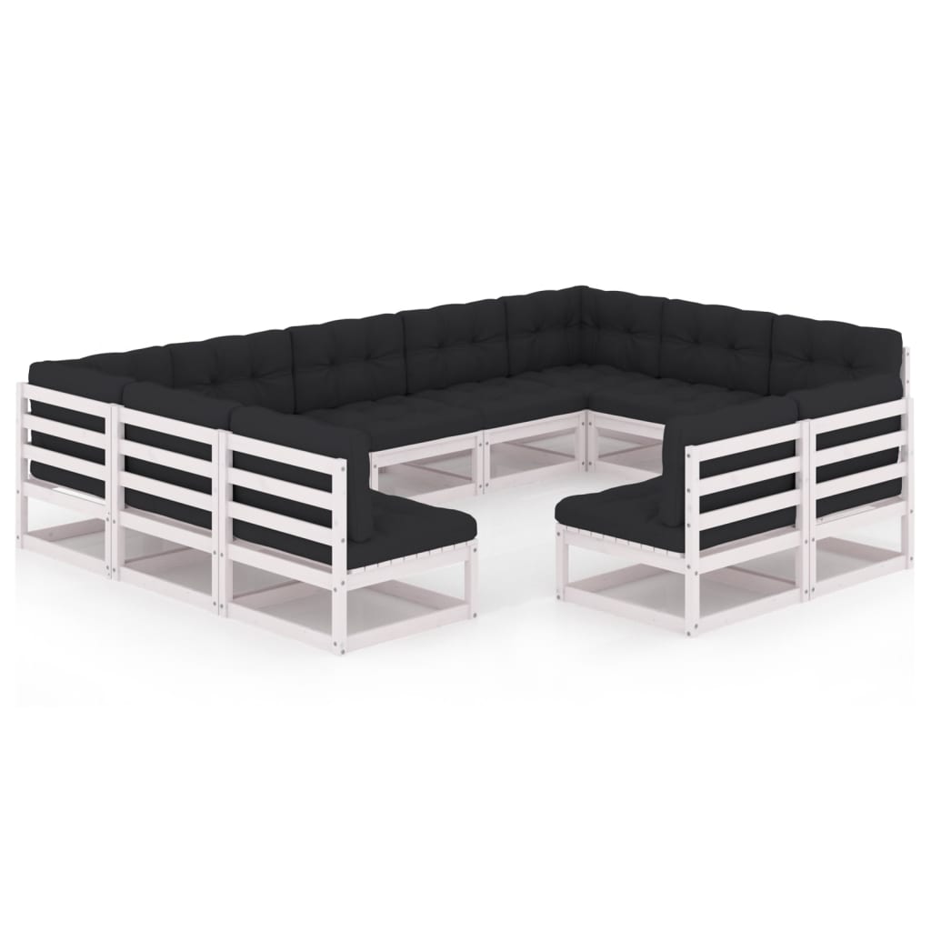Set mobilier de gradina cu 9 canapele de mijloc si 2 canapele de colt cu perne vidaXL, Lemn, Alb/Antracit