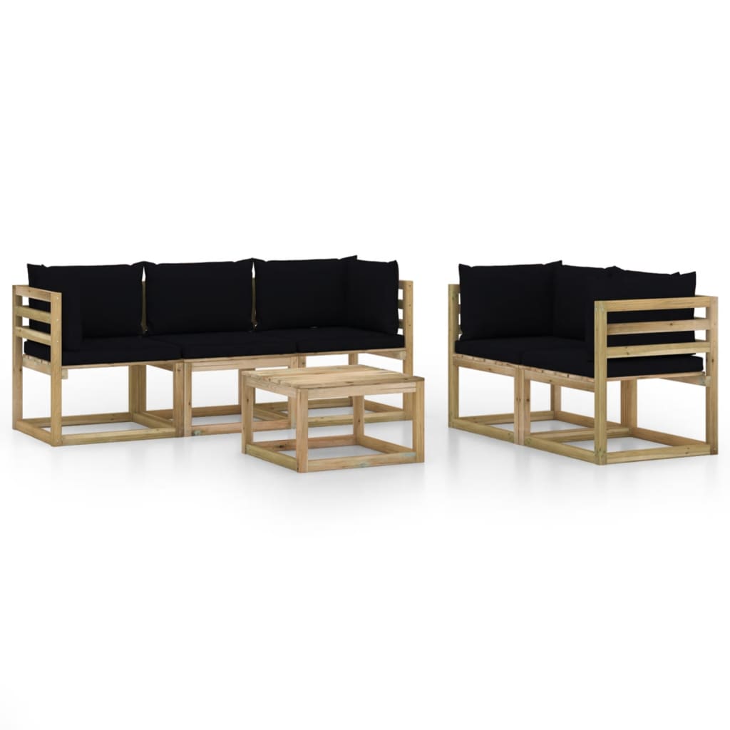 Set mobilier de gradina cu perne negre, 6 piese