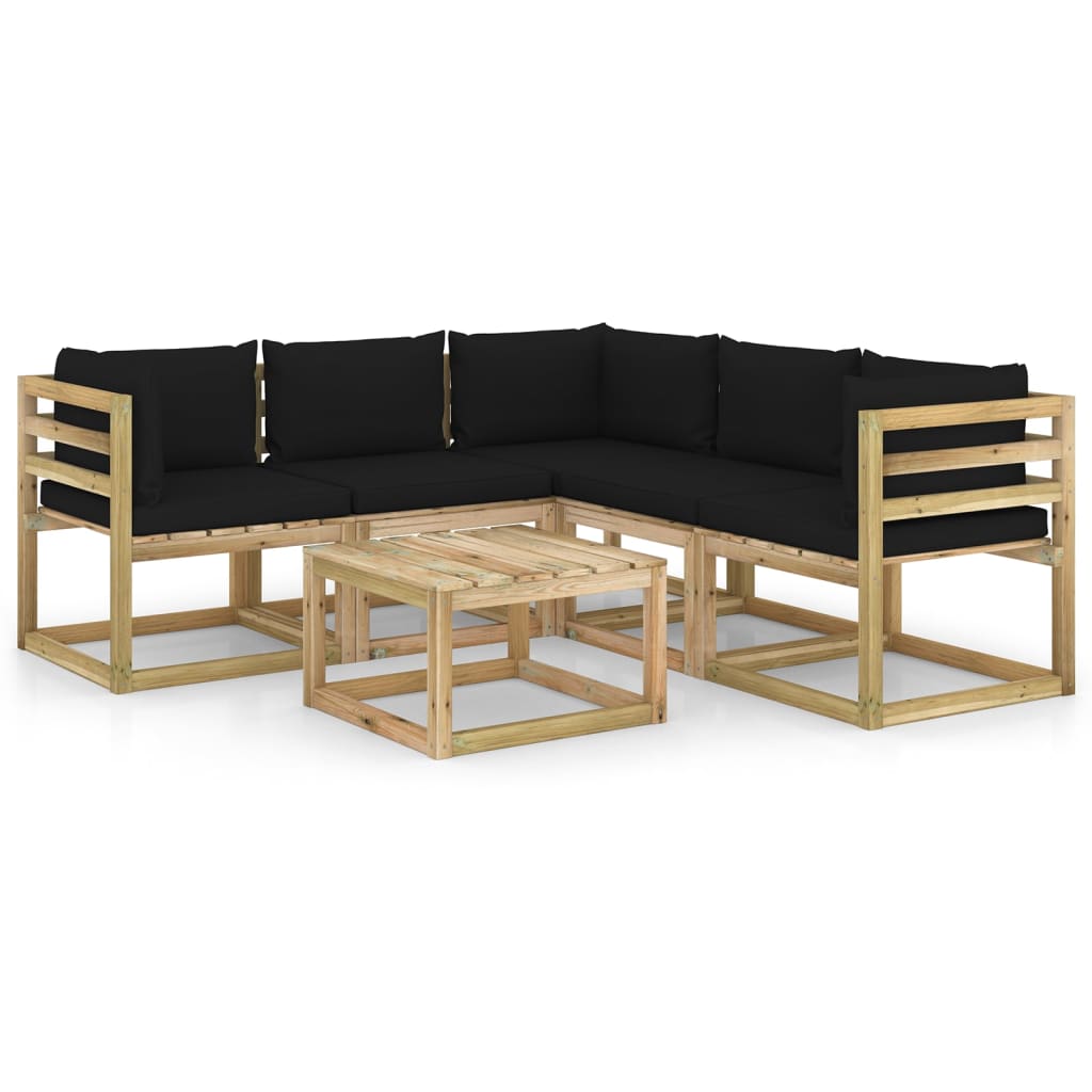 Set mobilier de gradina cu perne negre, 6 piese