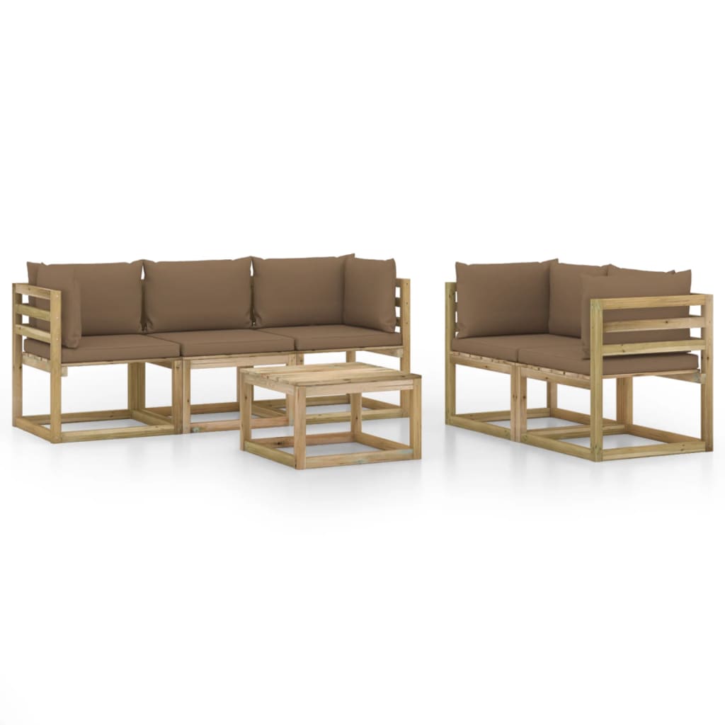 Set mobilier de gradina cu perne gri taupe, 6 piese