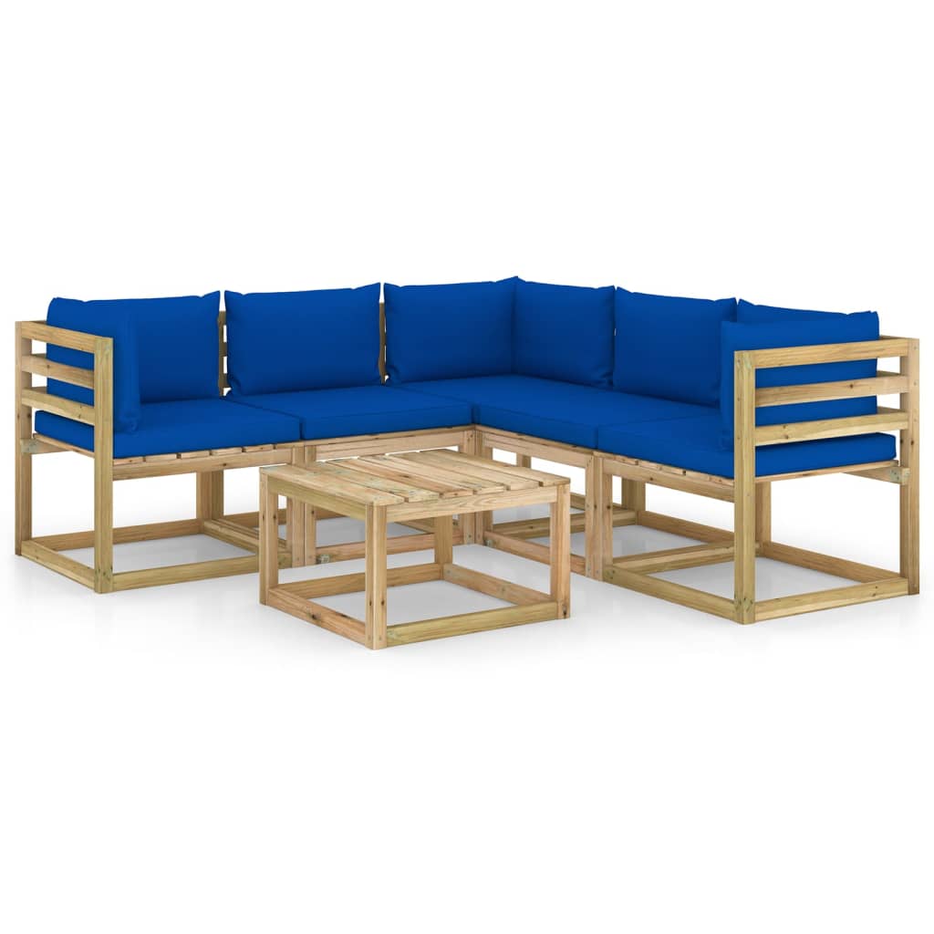 Set mobilier de gradina cu perne albastre, 6 piese