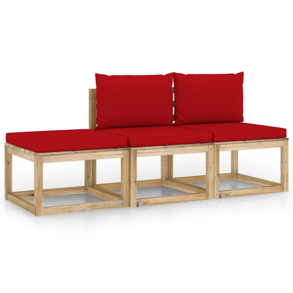Set mobilier de gradina cu perne, 3 piese, rosu