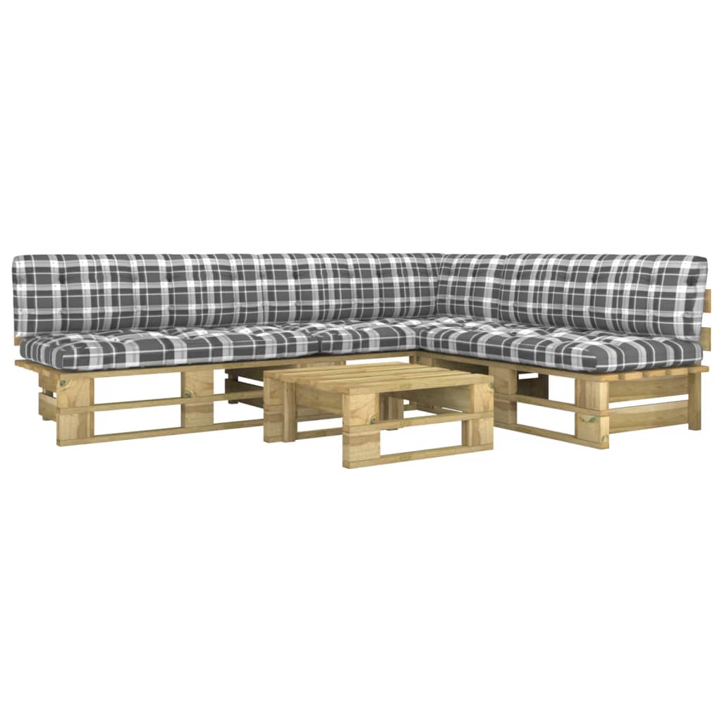 Set mobilier paleti cu perne, 4 buc., lemn de pin verde tratat