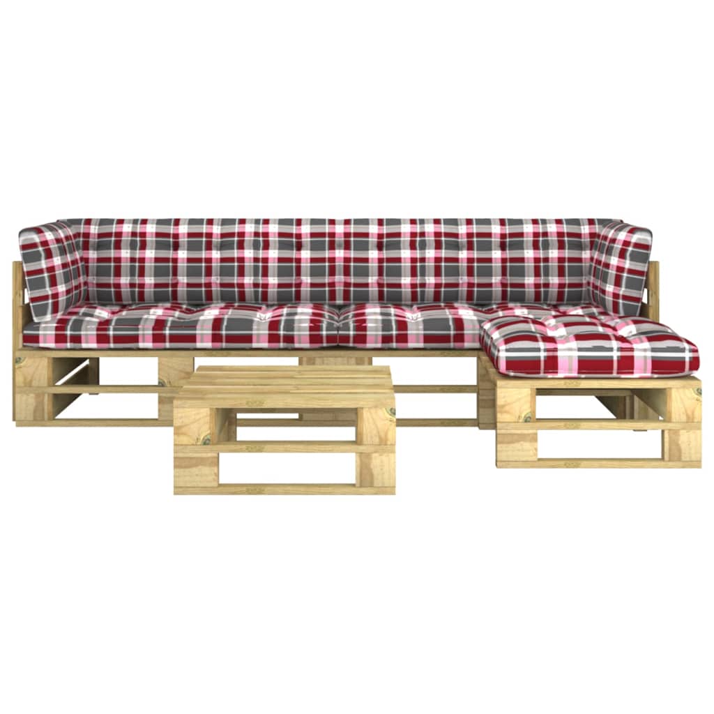 Set mobilier paleti cu perne verzi, 4 piese, lemn pin tratat