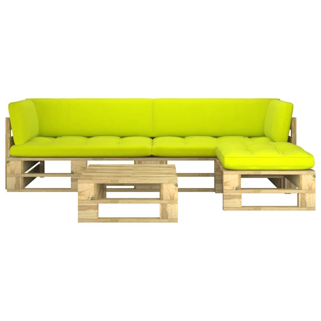 Set mobilier paleti cu perne, 4 piese, lemn pin tratat verde