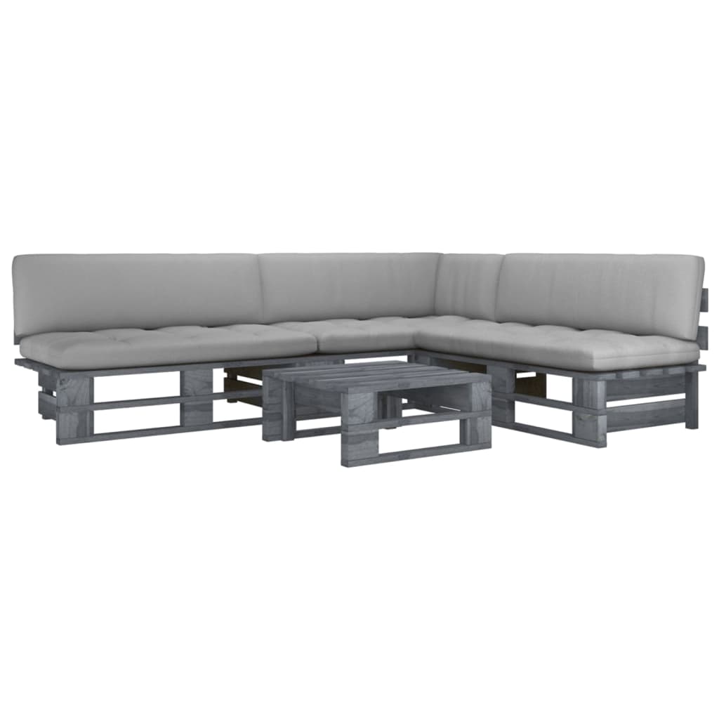 Set mobilier paleti cu perne, 4 buc., lemn pin gri tratat