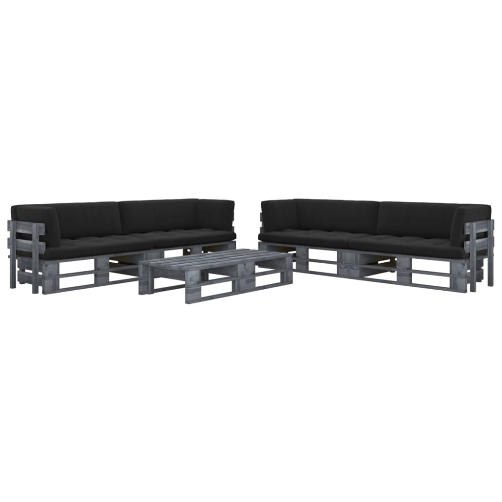 Set mobilier paleti cu perne, 6 piese, lemn pin gri tratat