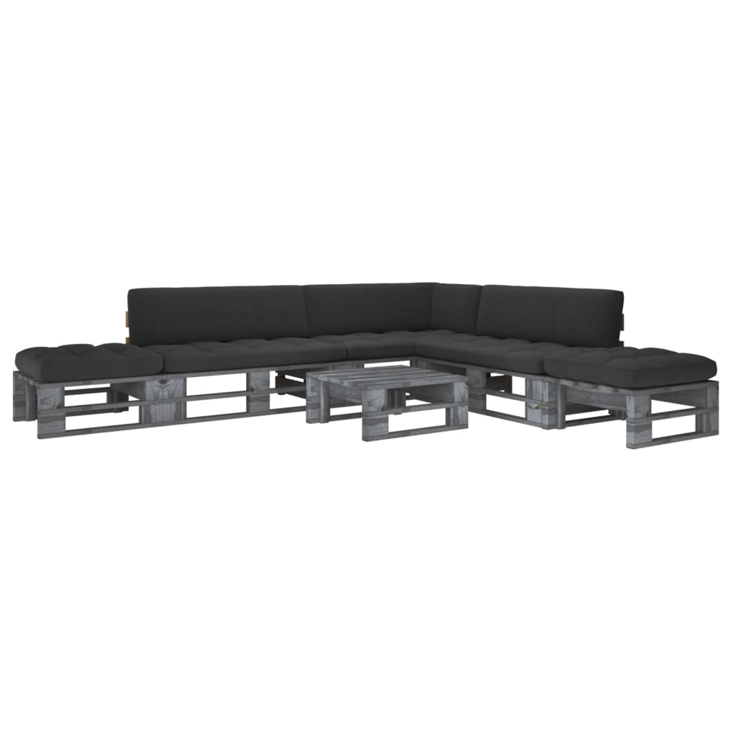 Set mobilier paleti cu perne, 6 buc., lemn pin gri tratat