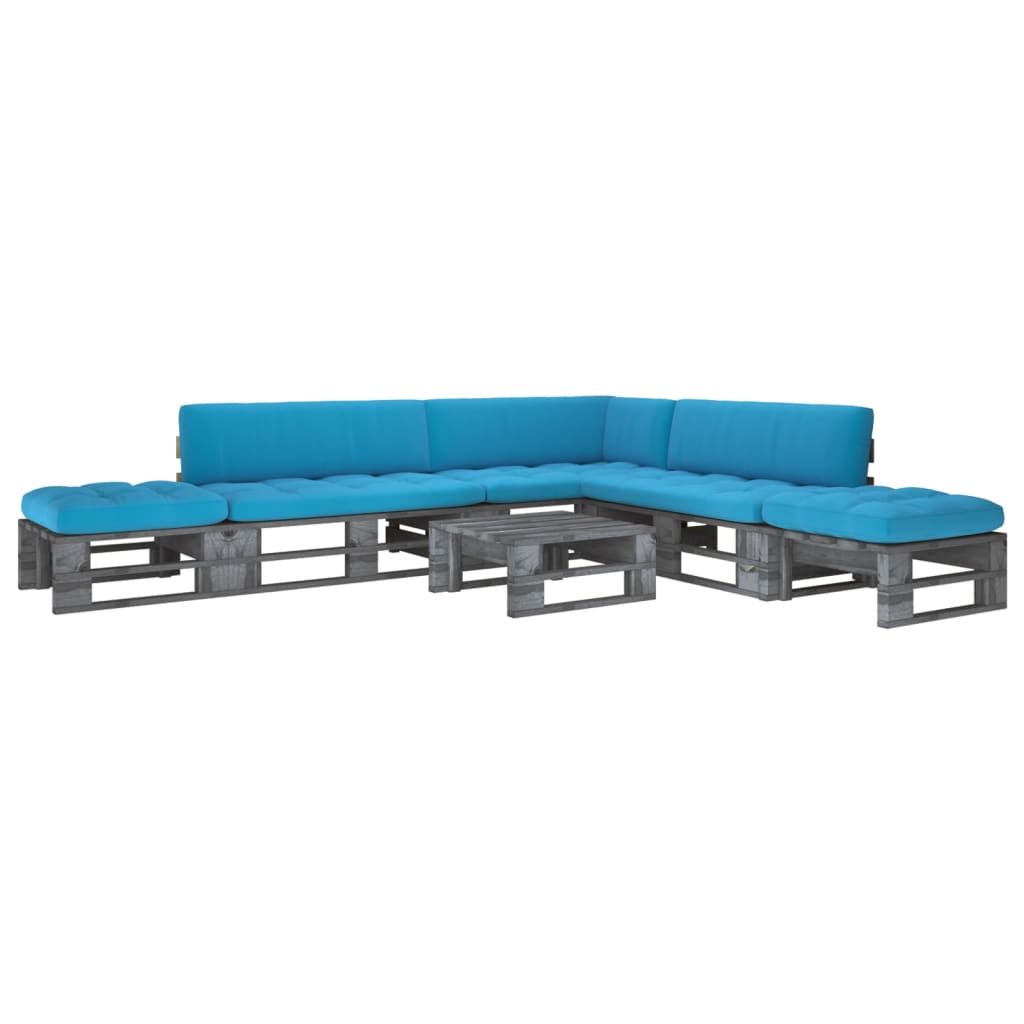 Set mobilier paleti cu perne, 6 buc., gri, lemn pin tratat
