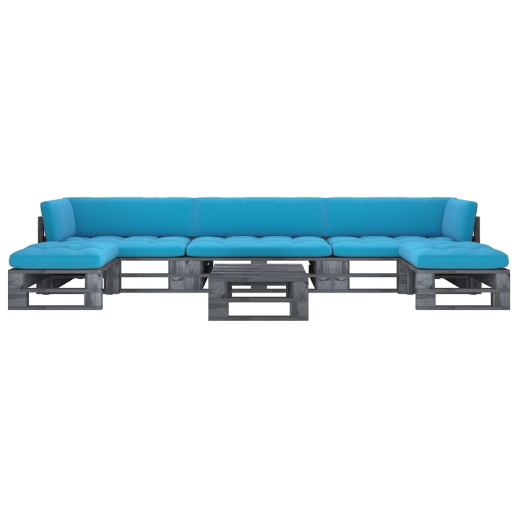 Set mobilier paleti cu perne, 6 piese, gri, lemn pin tratat