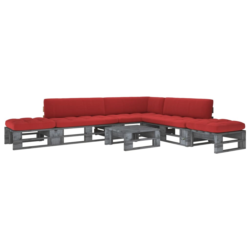 Set mobilier paleti cu perne, 6 piese, gri, lemn tratat de pin