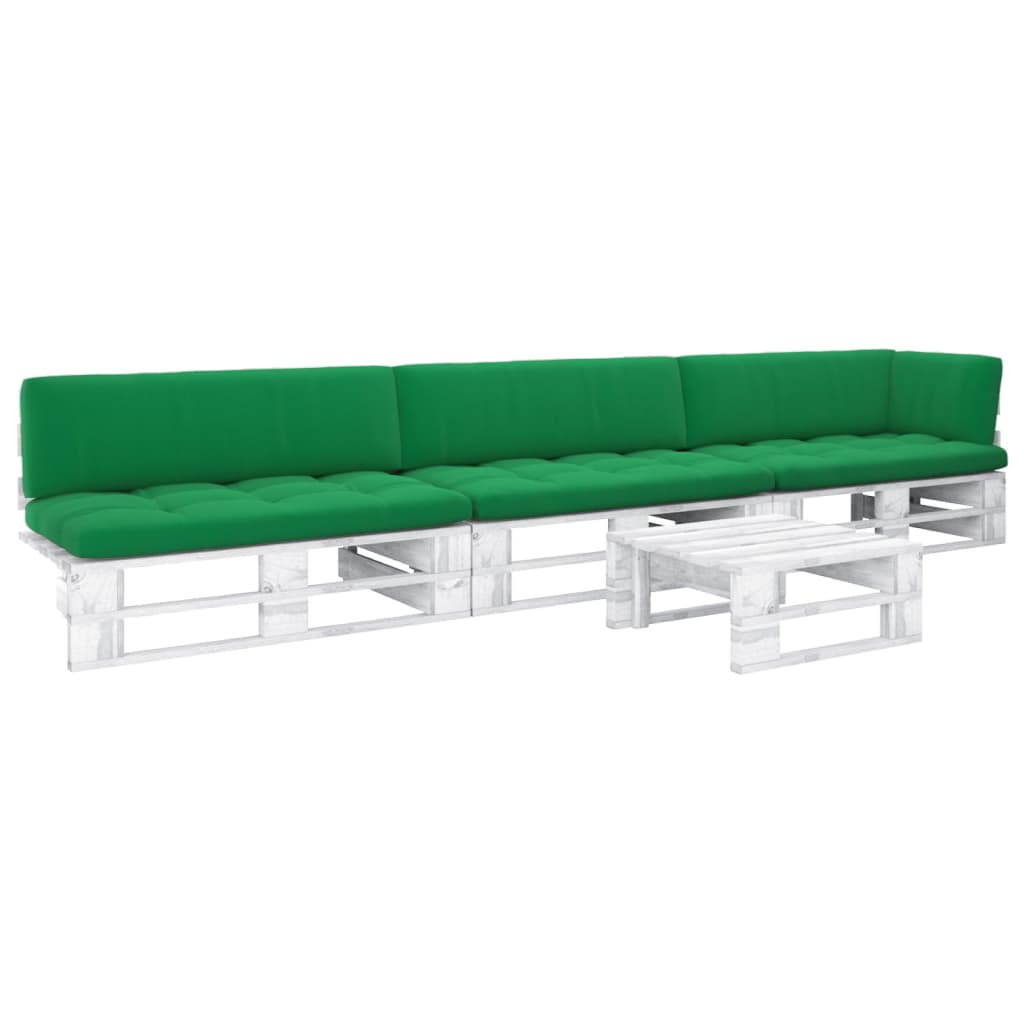 Set mobilier paleti cu perne, 4 piese, lemn pin alb tratat