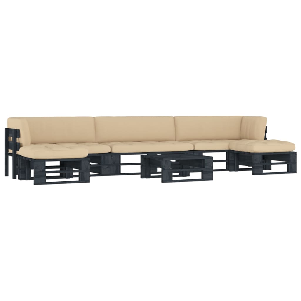 Set mobilier paleti cu perne 6 piese negru lemn de pin tratat