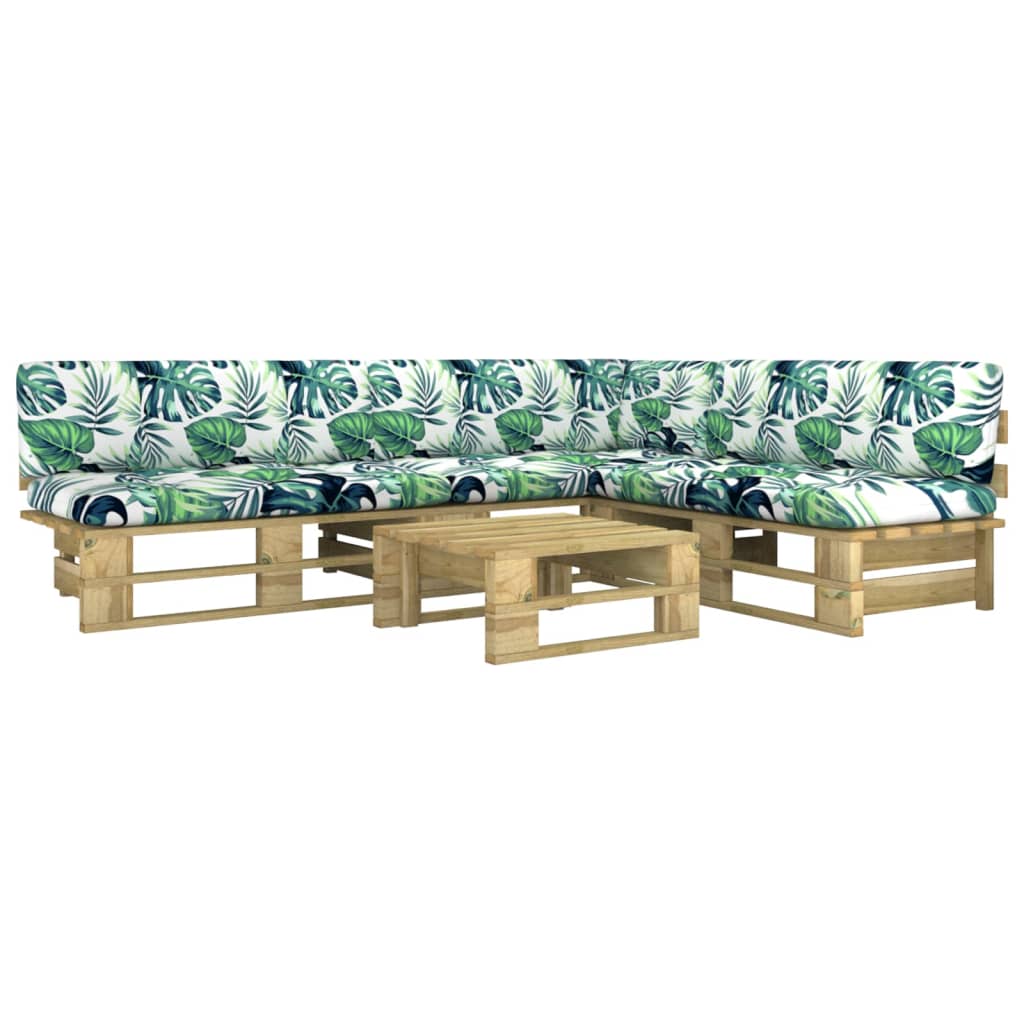 Set mobilier paleti cu perne, 4 piese, lemn de pin verde tratat