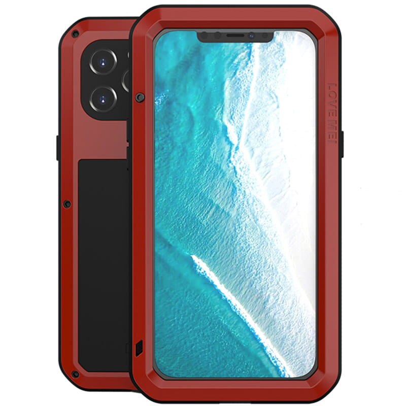 Set husa si sticla, Love Mei, Compatibila cu iPhone 12 Pro Max, Rosu