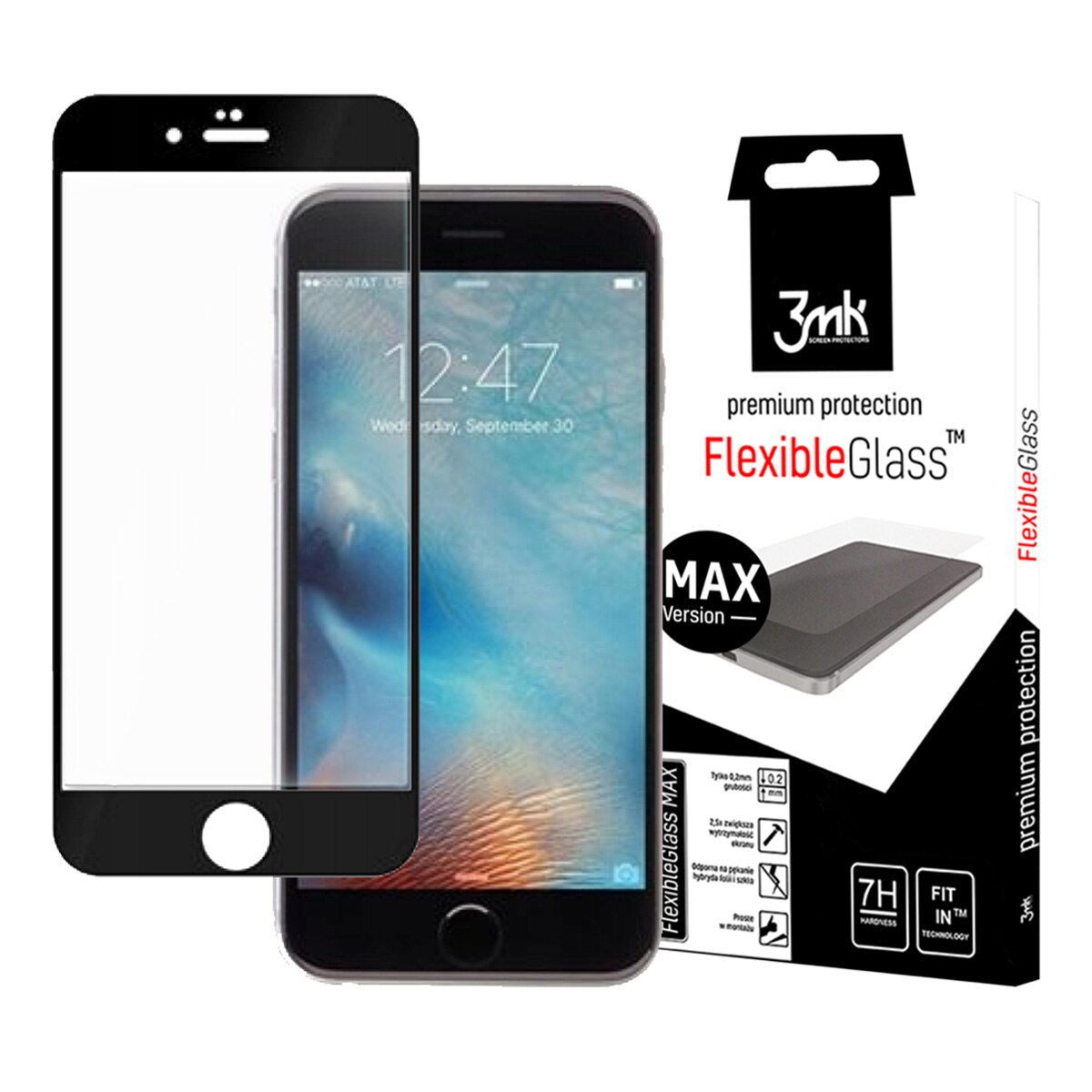 Folie de sticla 3MK Flexibleglass, pentru iPhone 6/6S, 0.2mm, Negru