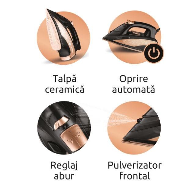 Fier de calcat Albatros Rosa, Putere 3000 W, Talpa cu invelis ceramic, Capacitate rezervor 450 ml