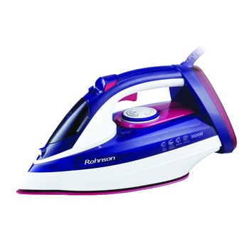 Fier de calcat, 3000 W, talpa ceramica, 0,42 l,180 g/min, sistem auto-curatare, functie jet de abur, calcare uscata, alb cu mov Fier de calcat, 3000 W, talpa ceramica, 0,42 l,180 g/min, sistem auto-curatare, functie jet de abur, calcare uscata, alb cu mov