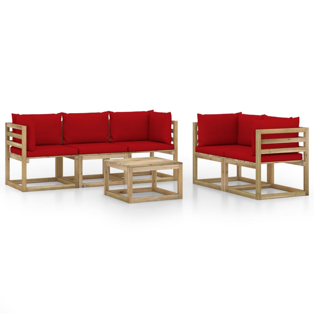 Set mobilier de gradina, 6 piese, cu perne rosu
