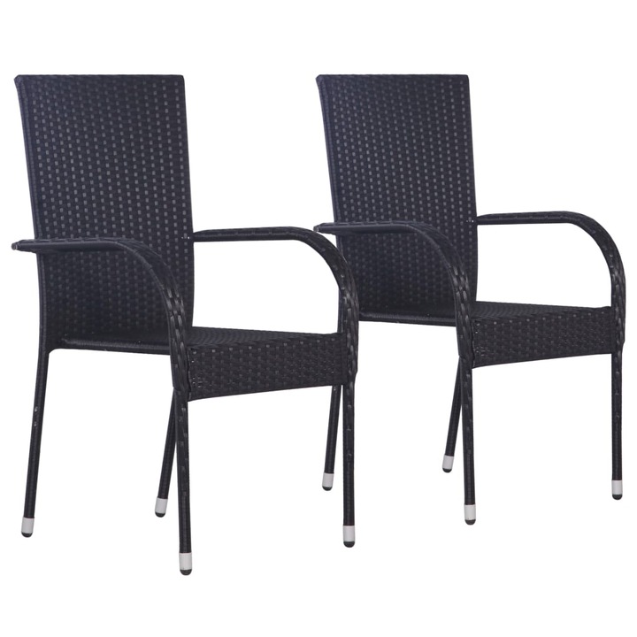 Set 2 scaune masa gradina/terasa/balcon, vidaXL, Poliratan, Negru, 55.5 x 53.5 x 95 cm 44238