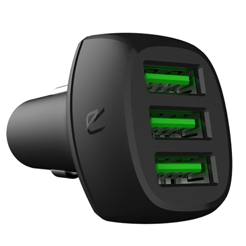 Incarcator auto Green Cell PowerRide, 54W, UltraCharge, 3 x USB-A, LED verde, Universal, Negru