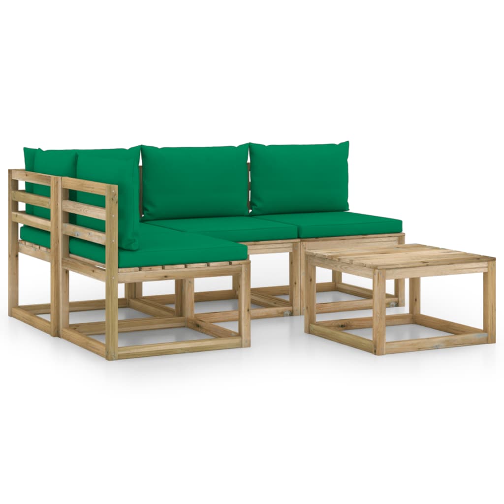 Set mobilier de gradina, 5 piese, cu perne verzi