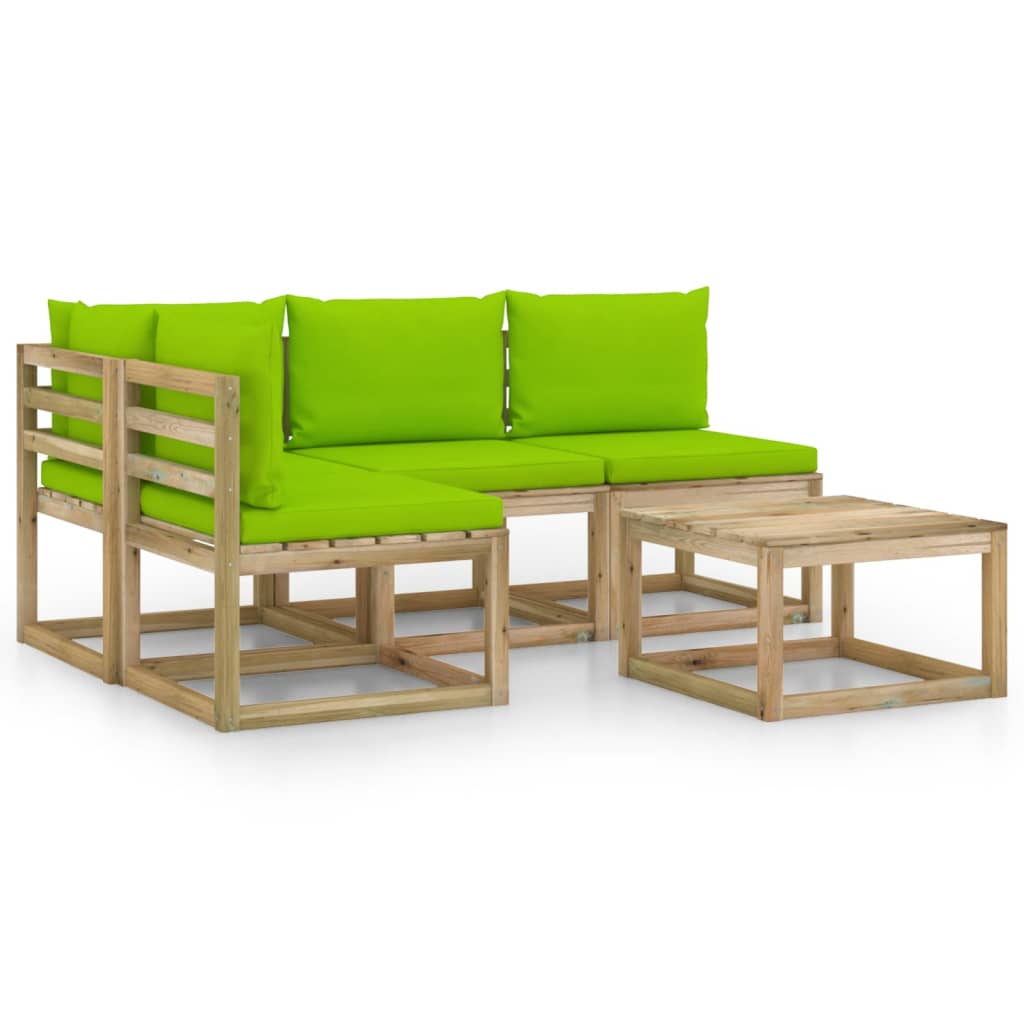 Set mobilier de gradina, 5 piese, cu perne verde aprins